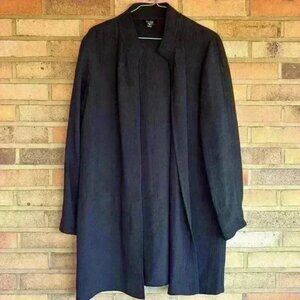 Eileen Fisher EUC textured Rayon Silk Blend high collar open front jacket